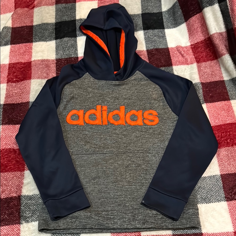 Adidas Gray and Navy Hoodie with Orange Logo